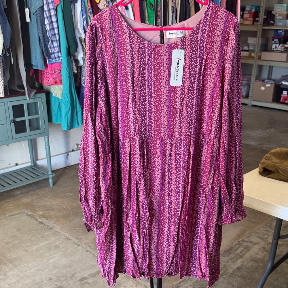 Impressions Pink Patterned Midi Dress